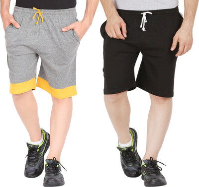 GLAMPANDA Color Block Men Black, Dark Grey Basic Shorts