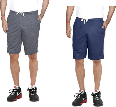 Indestar Solid Men Dark Grey, Blue Bermuda Shorts