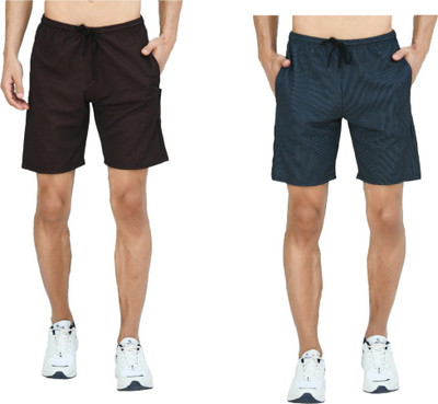 Indestar Printed Men Maroon, Blue Bermuda Shorts