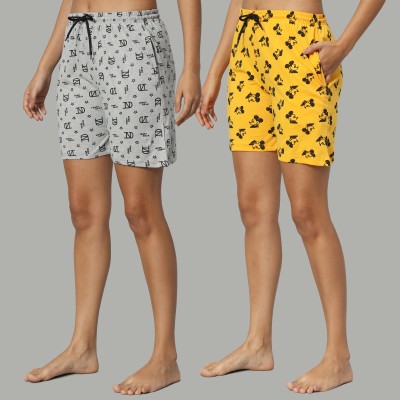 SEASER Printed Women Yellow, Multicolor Casual Shorts