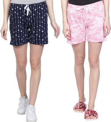 HouseOfCommon Printed Women Dark Blue, Pink Boxer Shorts, Casual Shorts, Night Shorts, Regular Shorts, Beach Shorts