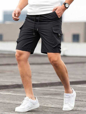 ERENCHINO Solid Men Black Cargo Shorts
