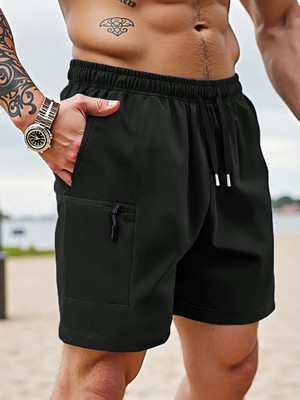 Lripsome Solid Men Black Cargo Shorts