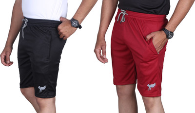 OHGORY Solid Men Black, Maroon Sports Shorts