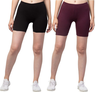 HiRRuX Solid Women Maroon, Black Basic Shorts