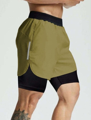 CULISH Color Block Men Green Sports Shorts