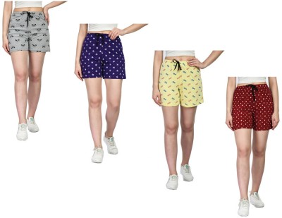 IndiWeaves Printed Women Grey, Yellow, Maroon Regular Shorts