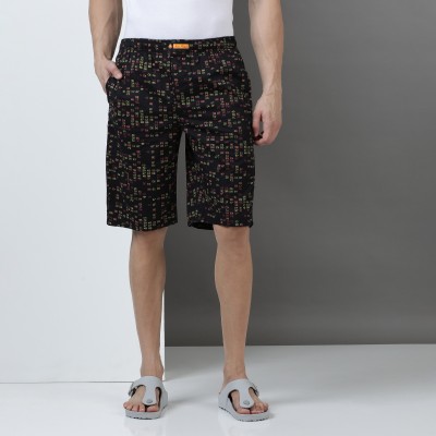 IndoCotton Printed Men Black Basic Shorts