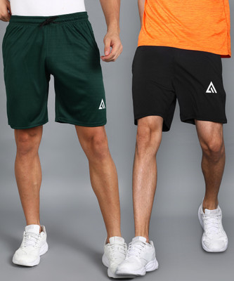 Adrenex Solid Men Black, Green Basic Shorts, Beach Shorts, Baggy Shorts, Gym Shorts, Cycling Shorts