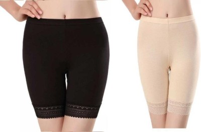 ZICK Self Design Women Black, Beige Regular Shorts, Basic Shorts, Casual Shorts, Cycling Shorts, Gym Shorts