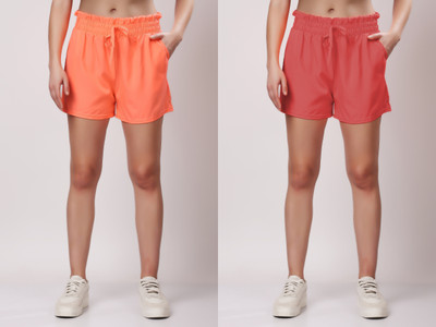 FitInOutFit Solid Women Orange, Red Regular Shorts