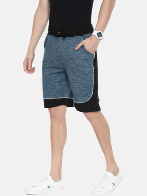 HouseOfCommon Color Block Men Light Blue Casual Shorts