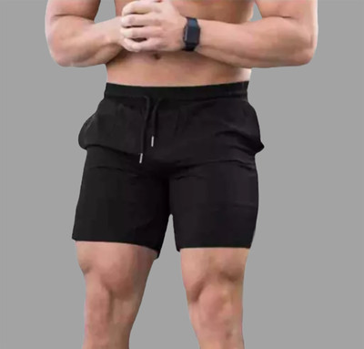 LIFEIDEA Solid Men Black Gym Shorts