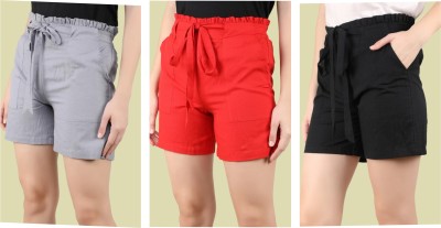 SEZNILA Solid Women Reversible Grey, Red, Black Regular Shorts