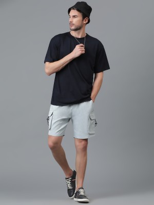 KOTTY Solid Men Light Blue Cargo Shorts