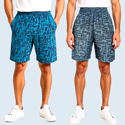 RK Costing Printed Men Grey, Blue Regular Shorts