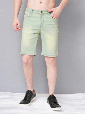 PROVOGUE Solid Men Green Denim Shorts
