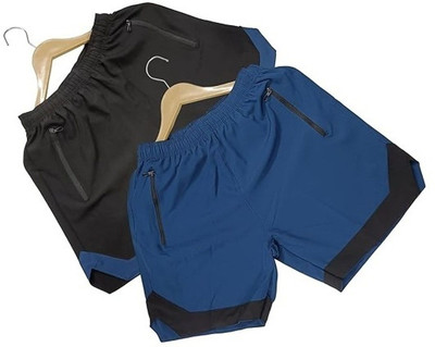 AVSRA Solid Men Black, Blue Regular Shorts, Gym Shorts, Cycling Shorts, Compression Shorts