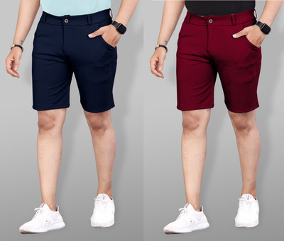 INDICLUB Solid Men Blue, Maroon Casual Shorts