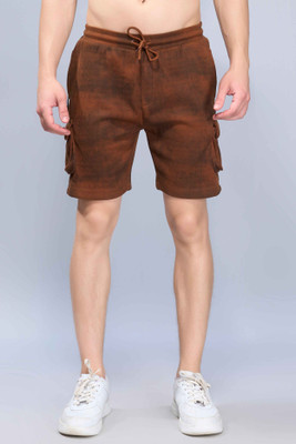 Maxzone Solid, Self Design Men Brown Regular Shorts