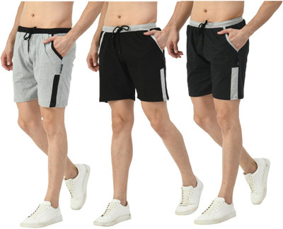 Indestar Solid Men Black, Grey Bermuda Shorts