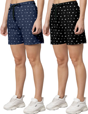 priyankajyani Printed Women Black, Blue Regular Shorts