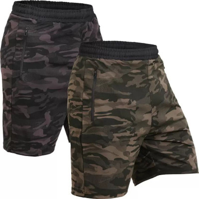 NINQ Solid Men Grey, Green Sports Shorts