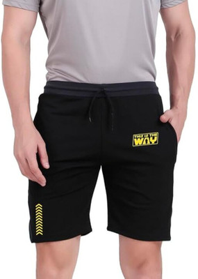 RON BRANDO Self Design Men Black Regular Shorts