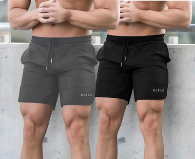 Bliez Solid Men Black, Grey Basic Shorts