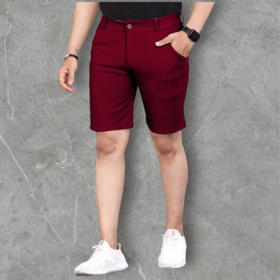 ynam Solid Men Maroon Sports Shorts