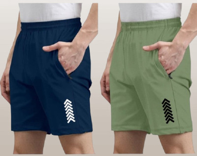 skyrow Solid Men Dark Blue, Light Green Regular Shorts