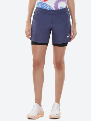 Asics Solid Women Blue Running Shorts