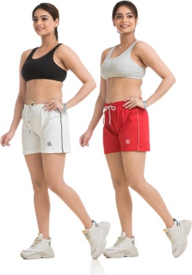 STYLE AK Solid Women White, Red Regular Shorts