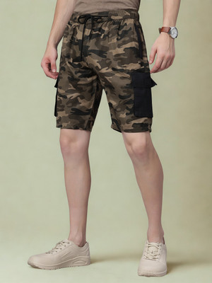 Ho Bindaass Military Camouflage Men Yellow Cargo Shorts