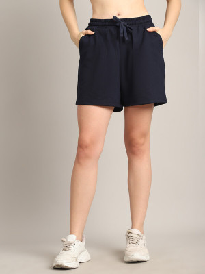 moonaah Solid Women Blue Basic Shorts