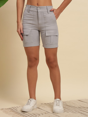 KASHIAN Solid Women Grey Cargo Shorts