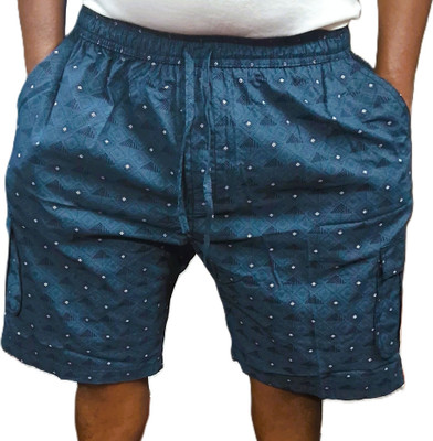 MAA KALI DRESSES Geometric Print Men Blue Bermuda Shorts