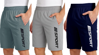 FLYZEN Solid Men Grey, Dark Blue Regular Shorts