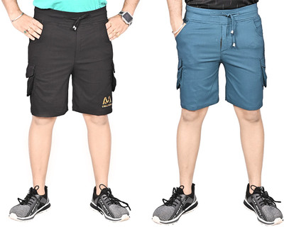 MNICreators Solid Men Black, Blue Casual Shorts