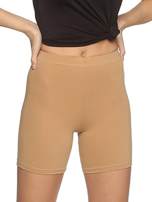 BRAABAA Solid Women Beige Cycling Shorts, Gym Shorts, Running Shorts, Sports Shorts