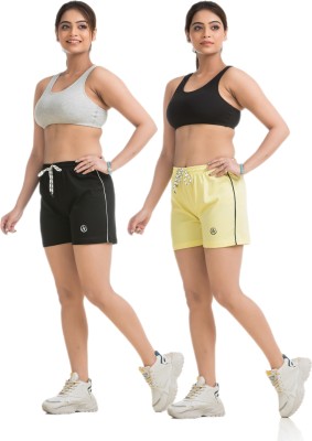 STYLE AK Solid Women Black, Gold Regular Shorts