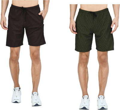Indestar Solid Men Green, Brown Bermuda Shorts