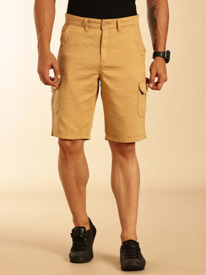 Thomas Scott Solid Men Beige Cargo Shorts