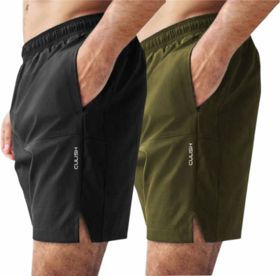 Culish Trend Printed Men Black, Green Basic Shorts