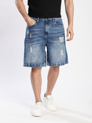 Bene Kleed Distressed Men Blue Denim Shorts