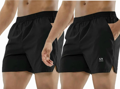 AS FASHION Solid Men Black Gym Shorts