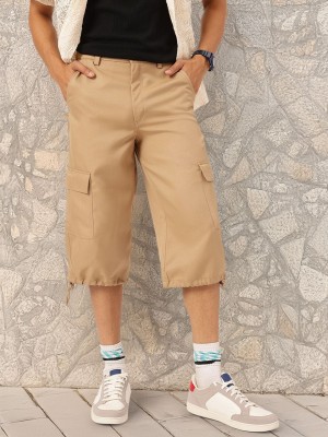 Kook N Keech Solid Men Beige Cargo Shorts