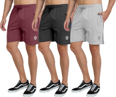 FTX Solid Men Maroon, Grey, Grey Basic Shorts