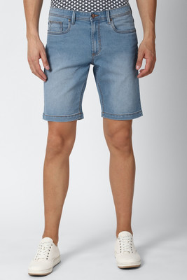 Peter England University Solid Men Blue Denim Shorts
