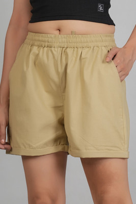 VENITYWAVE Solid Women Beige Regular Shorts